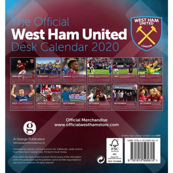 West Ham United calendar de birou 2020
