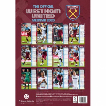 West Ham United calendar 2020 Team A3