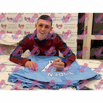 Legende tricou înrămat De Bruyne and Foden 2019-20 Signed Shirts (Dual Framed)
