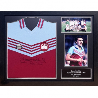 Legende tricou înrămat West Ham United FC 1980 Brooking Signed Shirt (Framed)