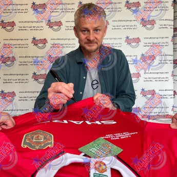 Legende tricou înrămat Manchester United 1999 Solskjaer & Sheringham Signed Shirt (Framed)