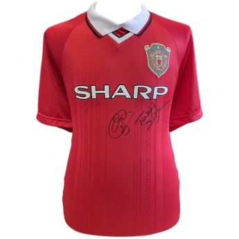Legende tricou de fotbal Manchester United 1999 Solskjaer & Sheringham Signed Shirt