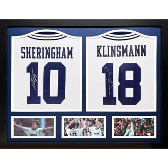 Legende tricouri de fotbal în ramă Tottenham Hotspur FC 1994 Klinsmann & Sheringham Signed Shirts (Dual Framed)