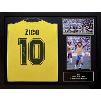 Legende tricou înrămat Brasil 1982 Zico Signed Shirt (Framed)