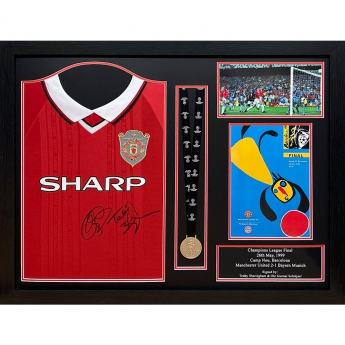 Legende tricouri de fotbal în ramă Manchester United FC 1999 Solskjaer & Sheringham Signed Shirt & Medal (Framed)