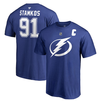 Tampa Bay Lightning tricou de bărbați blue #91 Steven Stamkos Stack Logo Name & Number