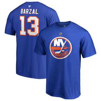 New York Islanders tricou de bărbați blue Mathew Barzal #13 Stack Logo Name & Number