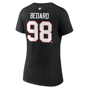 Chicago Blackhawks tricou de dama Connor Bedard #98 Draft 2023 Stack Logo Name & Number V-Neck Black