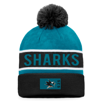 San Jose Sharks căciulă de iarnă Authentic Pro Game & Train Cuffed Pom Knit Black-Active Blue