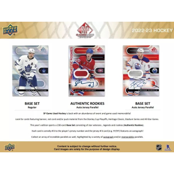 NHL cutii Cărți de hochei NHL 2022-23 Upper Deck SP Game Used Hobby Box