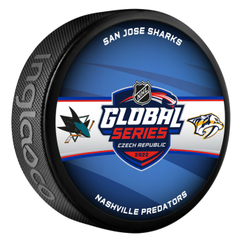 NHL produse puc Global Series Czech Republic 2022 Dueling Logo San Jose Sharks vs Nashville Predators