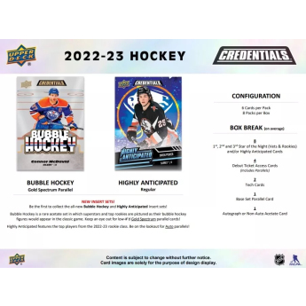 NHL cutii Cărți de hochei NHL 2022-23 Upper Deck Credentials Hobby Box