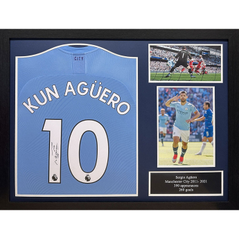 Legende tricou înrămat Manchester City FC 2019-2020 Aguero Signed Shirt (Framed)