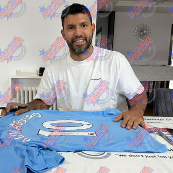 Legende tricou de fotbal Manchester City FC 2019-2020 Aguero Signed Shirt