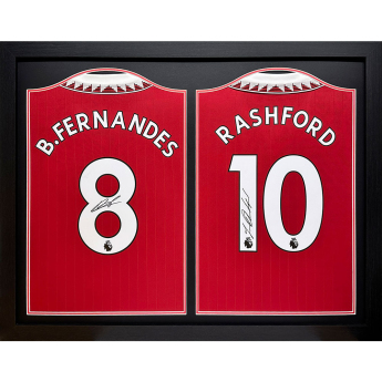 Legende tricouri de fotbal în ramă Manchester United FC 2022-2023 Bruno Fernandes & Rashford Signed Shirts (Dual Framed)