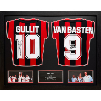 Legende tricouri de fotbal în ramă AC Milan 1988 Gullit & Van Basten Signed Shirts (Dual Framed)