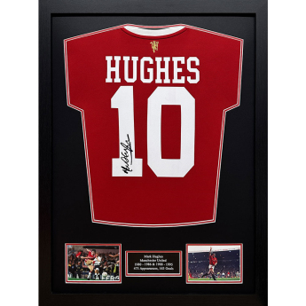 Legende tricou înrămat Manchester United FC 1985 Hughes Signed Shirt (Framed)