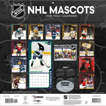 NHL produse calendar Mascots 2025 Wall Calendar