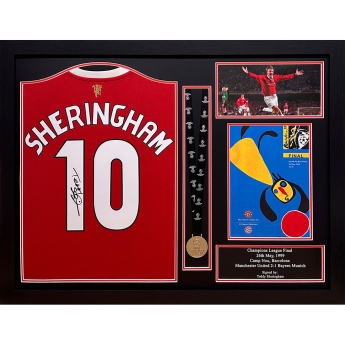 Legende tricou înrămat Manchester United FC 2021-2022 Sheringham Signed Shirt & Medal (Framed)