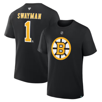 Boston Bruins tricou de bărbați Jeremy Swayman #1 Stack Logo Name & Number 2025/2026 Season