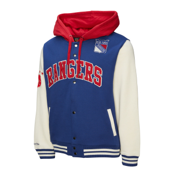 New York Rangers hanorac de bărbați cu glugă Courtside Fleece Button Front Vintage Logo
