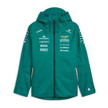 Aston Martin geacă de bărbați cu glugă Rain green official Teamline Replica F1 Team 2026