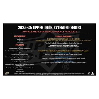 NHL cutii Cărți de hochei NHL 2025-26 Upper Deck Extended Series Hobby box