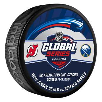 NHL produse puc NHL Global Series 2024 Czechia Buffalo Sabres vs New Jersey Devils Dueling Logo