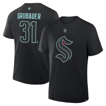 Seattle Kraken tricou de bărbați NHL Philipp Grubauer #31 Authentic Stack Name & Number T-Shirt - Black