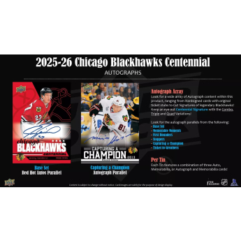 NHL cutii Cărți de hochei NHL 2025-26 Upper Deck Chicago Blackhawks NHL Centennial Hobby Box