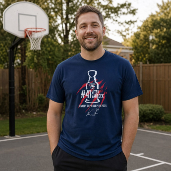 Florida Panthers tricou de bărbați Vítek Vaněček #92 Stanley Cup Champion 2025 navy