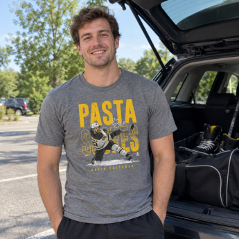 Boston Bruins tricou de bărbați David Pastrnak #88 Pasta Scores WHT 500 Level Grey