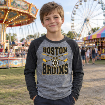 Boston Bruins tricou cu măneci lungi pentru copii Cross Stick Ls Triblend Raglan
