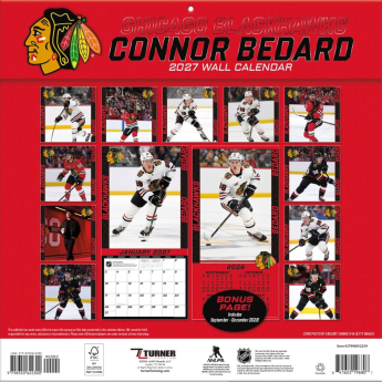 Chicago Blackhawks calendar NHL #98 Connor Bedard 2027 Wall