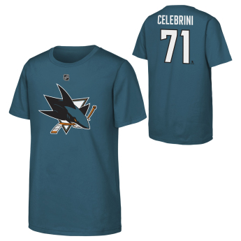San Jose Sharks tricou de copii Macklin Celebrini #71 NHL Flat Name & Number Short Sleeve Cotton