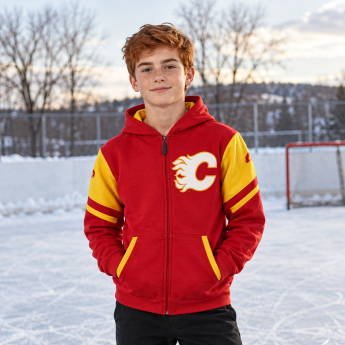 Calgary Flames hanorac cu glugă pentru copii Faceoff Colorblocked Fleece Full-Zip