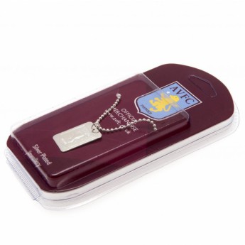 Aston Villa lănțișor de gât cu pandantiv câine Silver Plated Dog Tag & Chain