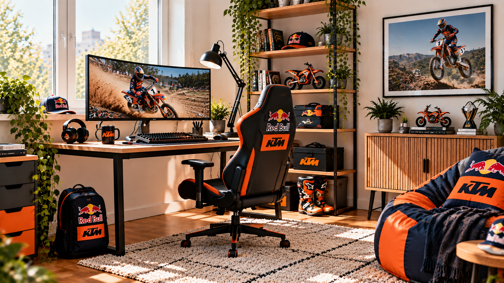 Inspirație pentru colțul de lucru al unui suporter Red Bull KTM