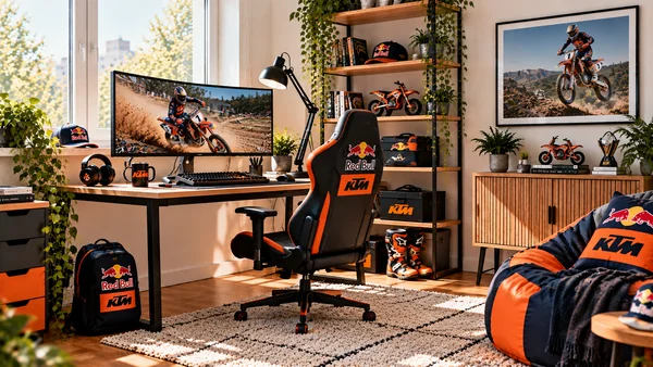 Inspirație pentru colțul de lucru al unui suporter Red Bull KTM