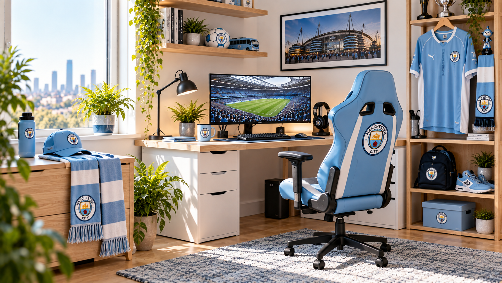 Inspirație pentru colțul de lucru al unui suporter Manchester City