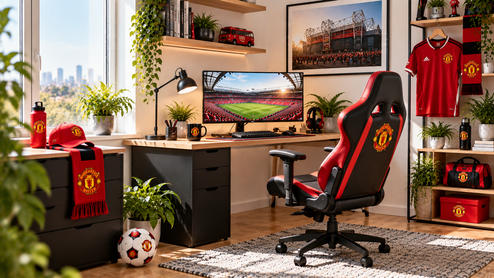 Inspirație pentru colțul de lucru al unui suporter Manchester United