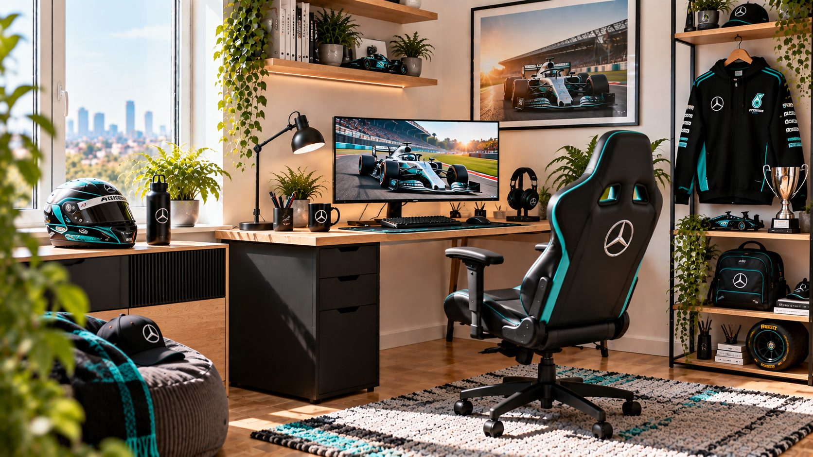 Inspirație pentru colțul de lucru al unui suporter Mercedes AMG Petronas