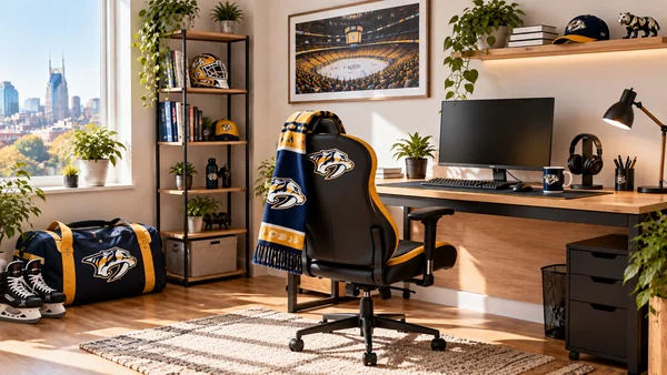 Inspirație pentru colțul de lucru al unui suporter Nashville Predators