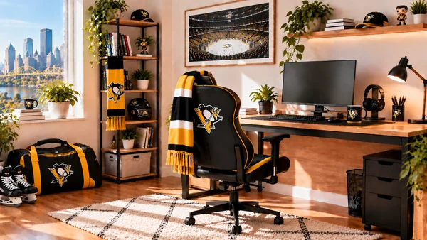Inspirație pentru colțul de lucru al unui suporter Pittsburgh Penguins