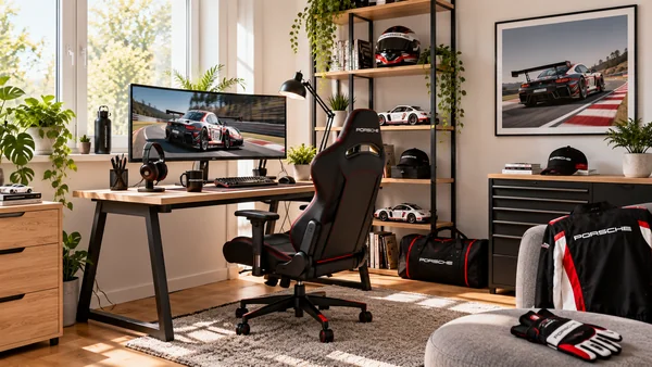 Inspirație pentru colțul de lucru al unui suporter Porsche Motorsport