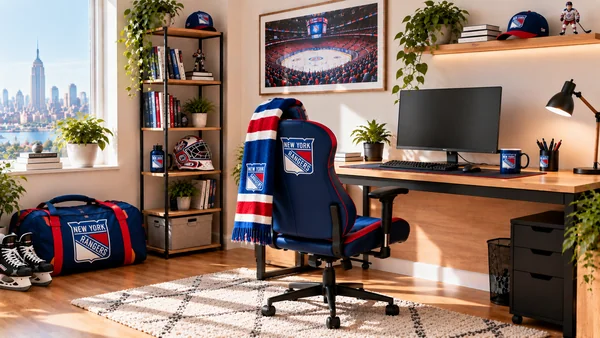 Inspirație pentru colțul de lucru al unui suporter New York Rangers