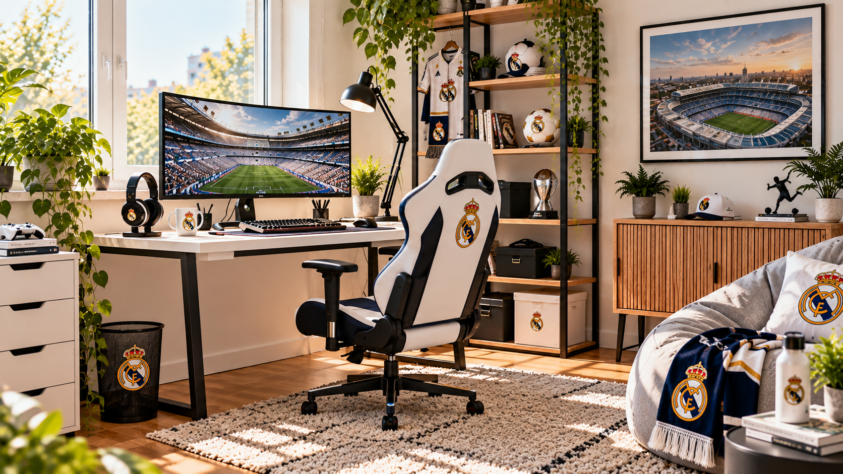 Inspirație pentru colțul de lucru al unui suporter Real Madrid