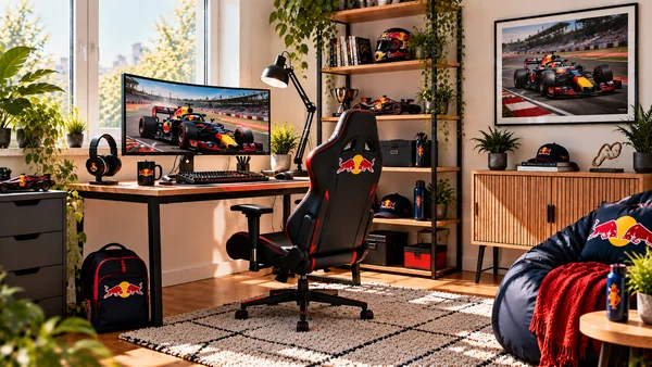 Inspirație pentru colțul de lucru al unui suporter Red Bull Racing