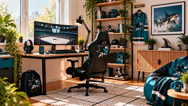 Inspirație pentru colțul de lucru al unui suporter San Jose Sharks