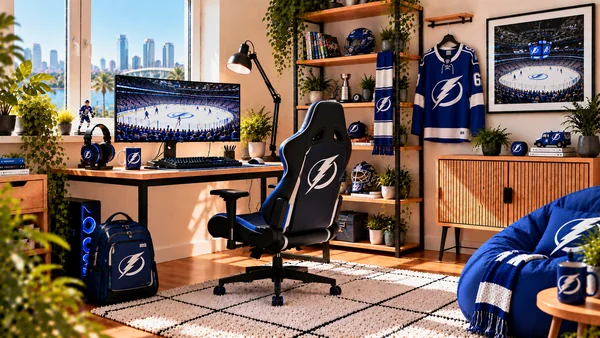 Inspirație pentru colțul de lucru al unui suporter Tampa Bay Lightning
